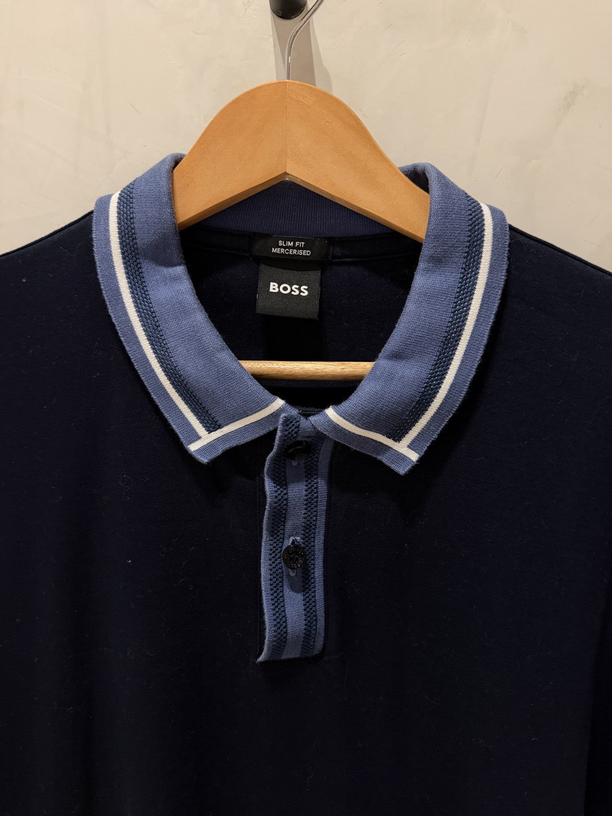 BOSS Polo Azul Marinho Gola Listrada